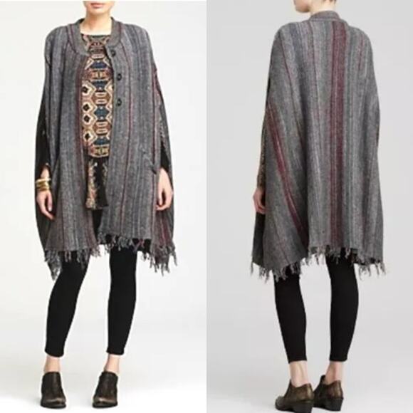 Free People Fringe Boho Blanket Poncho Sweater Duster Wrap Charcoal Gray XS/S - Picture 4 of 15